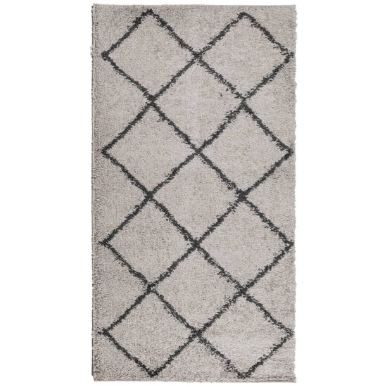 Vloerkleed shaggy hoogpolig modern 60x110 cm beige en antraciet
