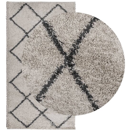 Vloerkleed shaggy hoogpolig modern 60x110 cm beige en antraciet