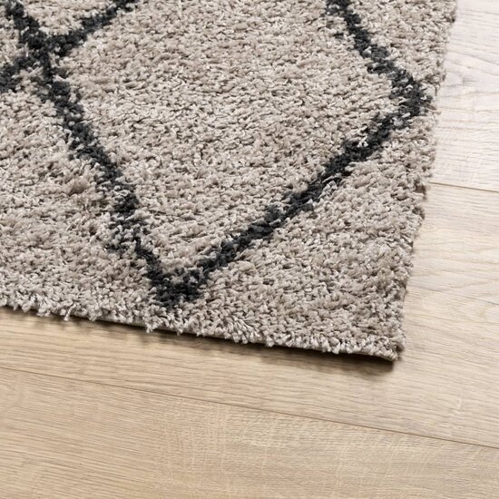 Vloerkleed shaggy hoogpolig modern 60x110 cm beige en antraciet