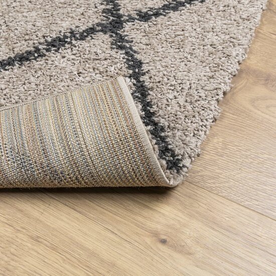 Vloerkleed shaggy hoogpolig modern 60x110 cm beige en antraciet