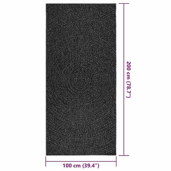 Vloerkleed Zizur Binnen En Buiten 100X200Cm Jute Look Antraciet 100 x 200 cm Rond
