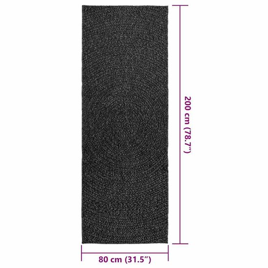 Vloerkleed Zizur Binnen En Buiten Jute Look Antraciet 80 x 200 cm Rond