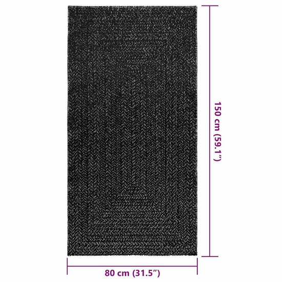Vloerkleed Zizur Binnen En Buiten Jute Look Antraciet 80 x 150 cm Rechthoekig