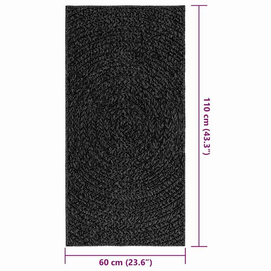 Vloerkleed Zizur Binnen En Buiten Jute Look Antraciet 60 x 110 cm Rond