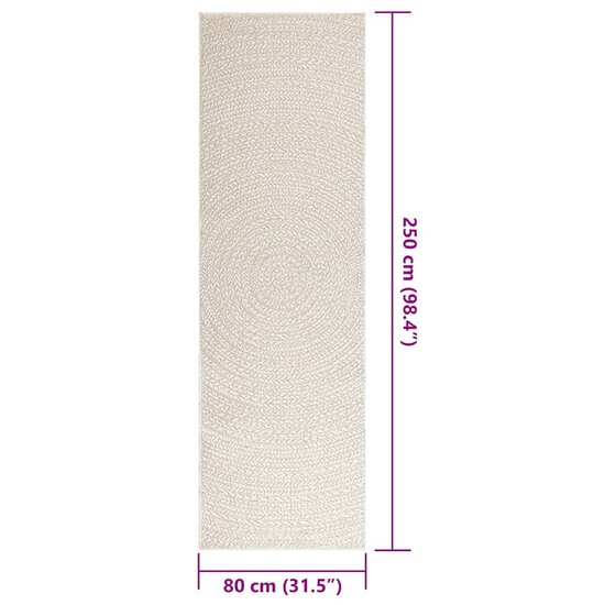 Vloerkleed Zizur Room Binnen En Buiten Jute Look Cr&egrave;me 80 x 250 cm Rond