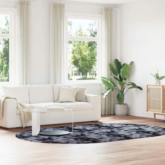 Hoogpolig Vloerkleed Navarra Polyester Donkergrijs 300 x 200 cm ovaal