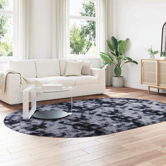 Hoogpolig Vloerkleed Navarra Polyester Donkergrijs 300 x 200 cm ovaal