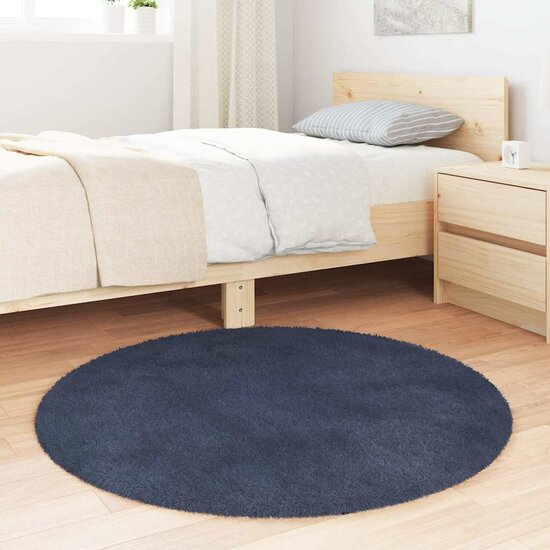 Hoogpolig Vloerkleed Navarra Polyester Marineblauw 100 x 100 cm Rond