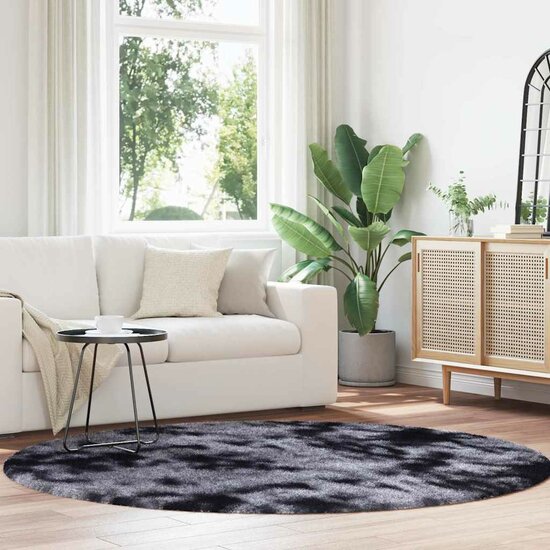 Hoogpolig Vloerkleed Navarra Polyester Donkergrijs 200 x 200 cm Rond