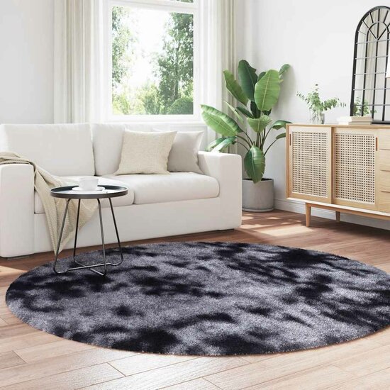 Hoogpolig Vloerkleed Navarra Polyester Donkergrijs 200 x 200 cm Rond