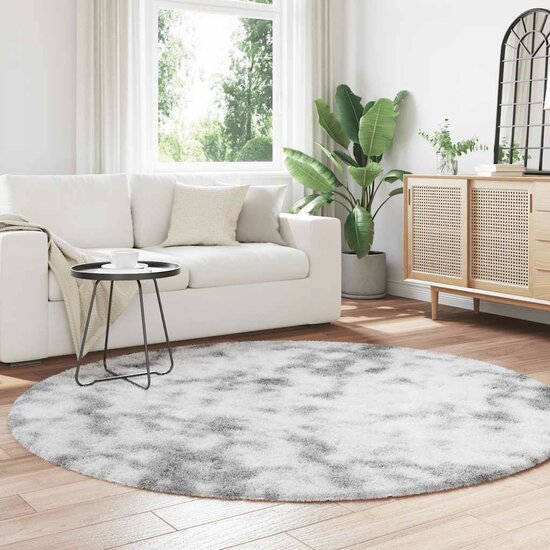Hoogpolig Vloerkleed Navarra Polyester Lichtgrijs 200 x 200 cm Rond