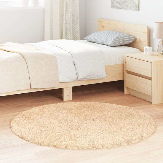 Hoogpolig Vloerkleed Navarra Polyester Beige 120 x 120 cm Rond