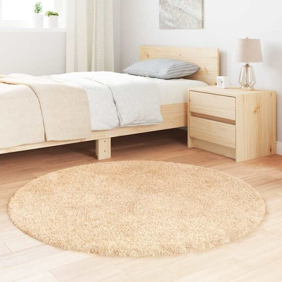 Hoogpolig Vloerkleed Navarra Polyester Beige 120 x 120 cm Rond