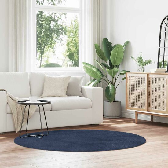 Hoogpolig Vloerkleed Navarra Polyester Marineblauw 160 x 160 cm Rond