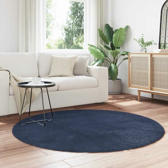 Hoogpolig Vloerkleed Navarra Polyester Marineblauw 160 x 160 cm Rond