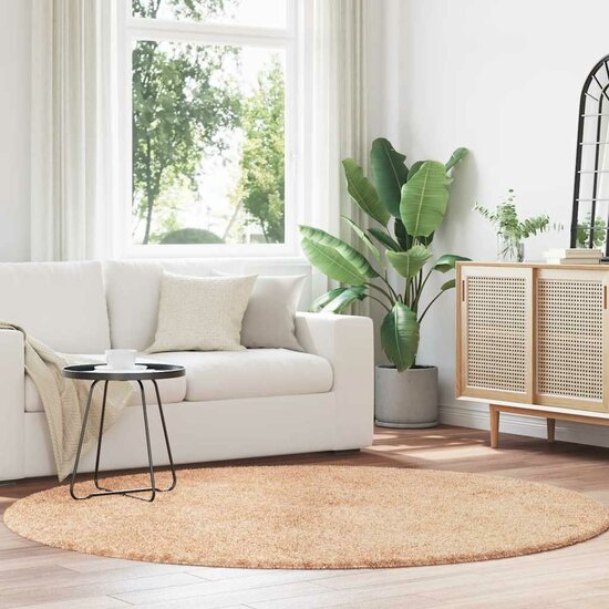 Hoogpolig Vloerkleed Navarra Polyester Beige 200 x 200 cm Rond