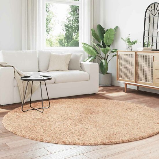 Hoogpolig Vloerkleed Navarra Polyester Beige 200 x 200 cm Rond