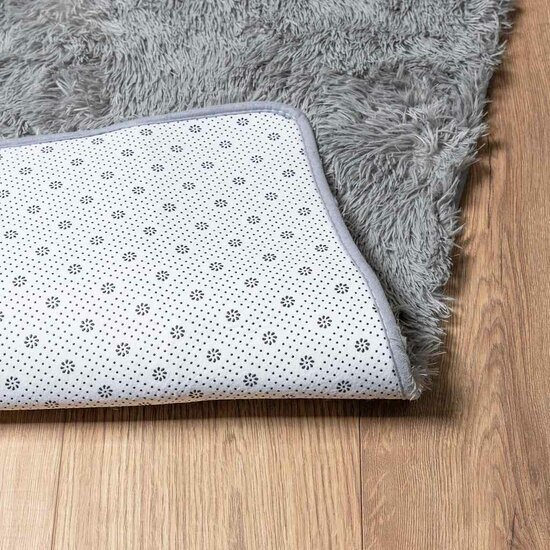 Hoogpolig Vloerkleed Navarra Polyester Zilvergrijs 240 x 240 cm Vierkant