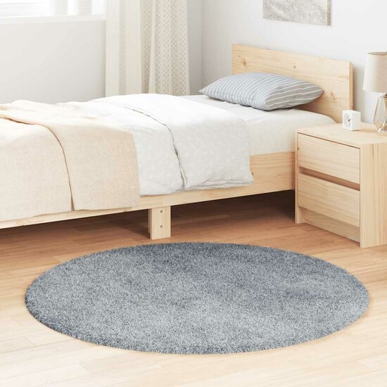 Hoogpolig Vloerkleed Navarra Polyester Zilvergrijs 120 x 120 cm Rond