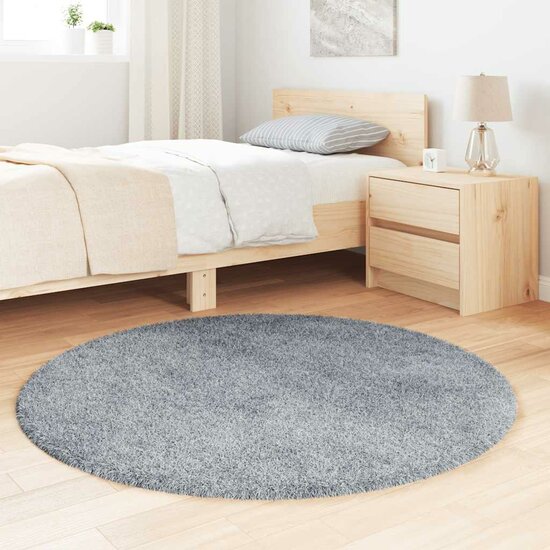 Hoogpolig Vloerkleed Navarra Polyester Zilvergrijs 120 x 120 cm Rond