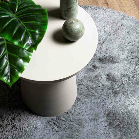 Hoogpolig Vloerkleed Navarra Polyester Zilvergrijs 120 x 120 cm Rond