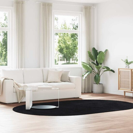 Hoogpolig Vloerkleed Navarra Polyester Zwart 300 x 200 cm ovaal