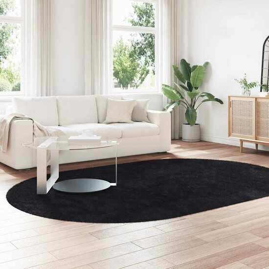 Hoogpolig Vloerkleed Navarra Polyester Zwart 300 x 200 cm ovaal