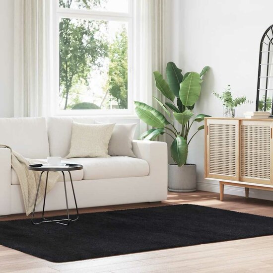 Hoogpolig Vloerkleed Navarra Polyester Zwart 160 x 230 cm Rechthoekig