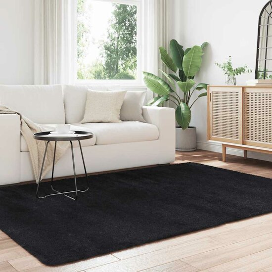 Hoogpolig Vloerkleed Navarra Polyester Zwart 160 x 230 cm Rechthoekig