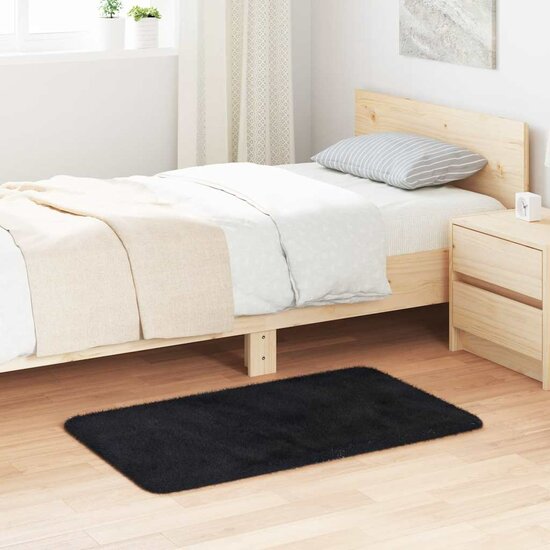 Hoogpolig Vloerkleed Navarra Polyester Zwart 60 x 100 cm Rechthoekig