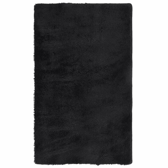 Hoogpolig Vloerkleed Navarra Polyester Zwart 60 x 100 cm Rechthoekig