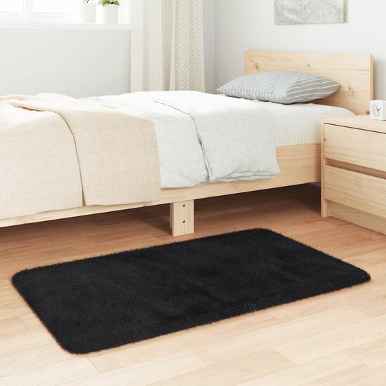 Hoogpolig Vloerkleed Navarra Polyester Zwart 60 x 100 cm Rechthoekig