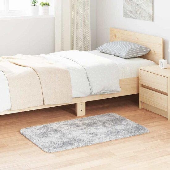 Hoogpolig Vloerkleed Navarra Polyester Lichtgrijs 60 x 100 cm Rechthoekig