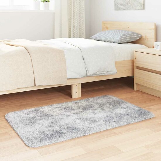 Hoogpolig Vloerkleed Navarra Polyester Lichtgrijs 60 x 100 cm Rechthoekig