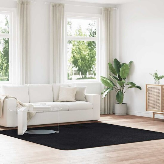 Hoogpolig Vloerkleed Navarra Polyester Zwart 240 x 240 cm Vierkant