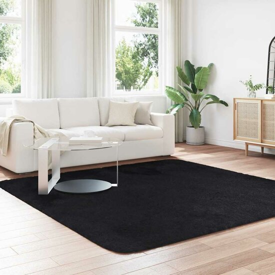 Hoogpolig Vloerkleed Navarra Polyester Zwart 240 x 240 cm Vierkant