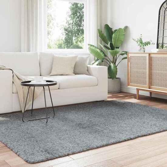 Hoogpolig Vloerkleed Navarra Polyester Zilvergrijs 160 x 230 cm Rechthoekig
