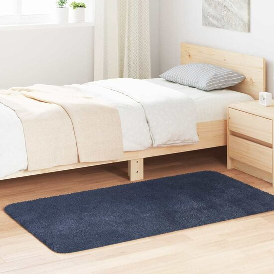 Hoogpolig Vloerkleed Navarra Polyester Marineblauw 80 x 150 cm Rechthoekig