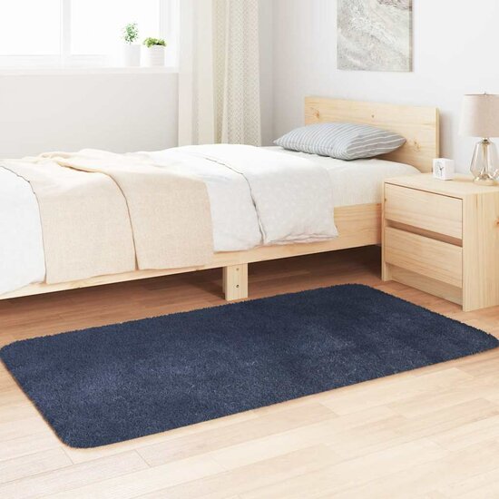 Hoogpolig Vloerkleed Navarra Polyester Marineblauw 80 x 150 cm Rechthoekig