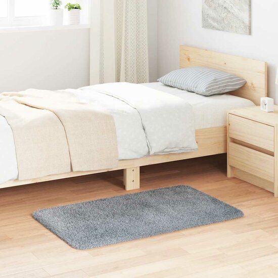 Hoogpolig Vloerkleed Navarra Polyester Zilvergrijs 60 x 100 cm Rechthoekig