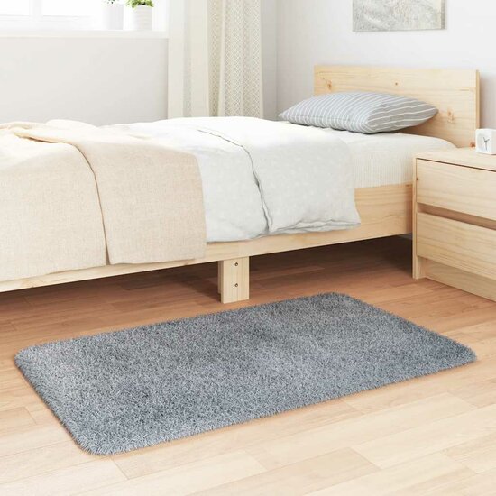 Hoogpolig Vloerkleed Navarra Polyester Zilvergrijs 60 x 100 cm Rechthoekig
