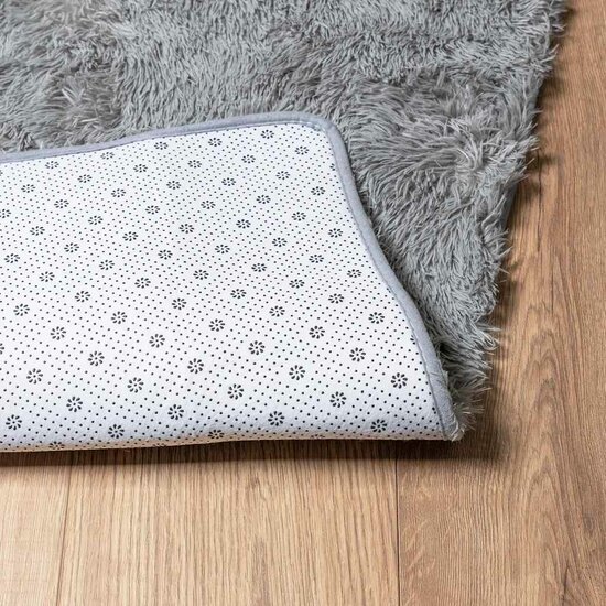 Hoogpolig Vloerkleed Navarra Polyester Zilvergrijs 60 x 100 cm Rechthoekig