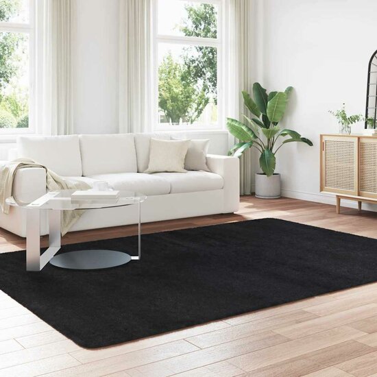Hoogpolig Vloerkleed Navarra Polyester Zwart 200 x 290 cm Rechthoekig