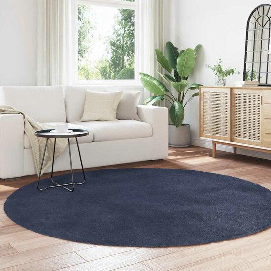 Hoogpolig vloerkleed NAVARRA 200x200 cm polyester marineblauw
