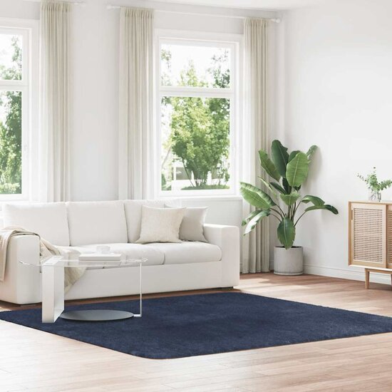 Hoogpolig vloerkleed NAVARRA 240x240 cm polyester marineblauw