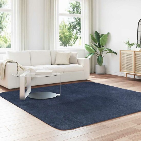 Hoogpolig vloerkleed NAVARRA 240x240 cm polyester marineblauw
