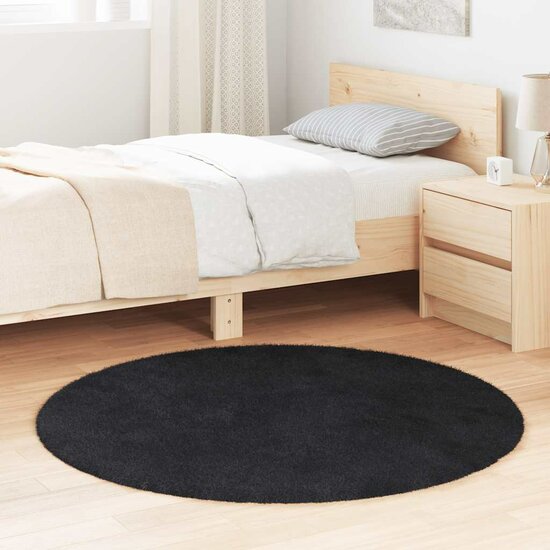 Hoogpolig vloerkleed NAVARRA 120x120 cm polyester zwart