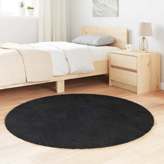 Hoogpolig vloerkleed NAVARRA 120x120 cm polyester zwart