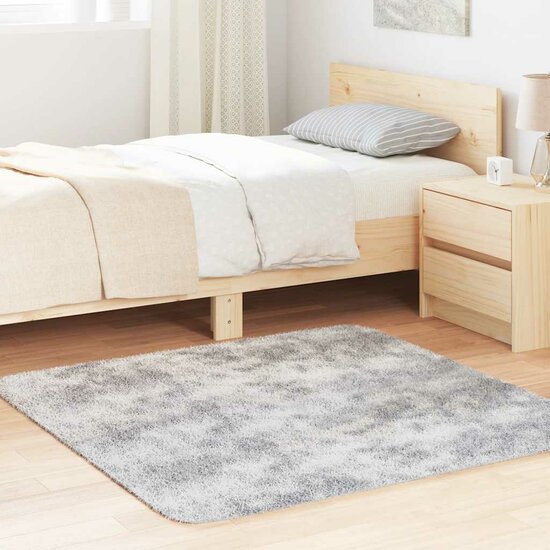Hoogpolig vloerkleed NAVARRA 120x120 cm polyester lichtgrijs
