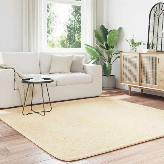Hoogpolig vloerkleed NAVARRA 200x200 cm polyester cr&egrave;mekleurig